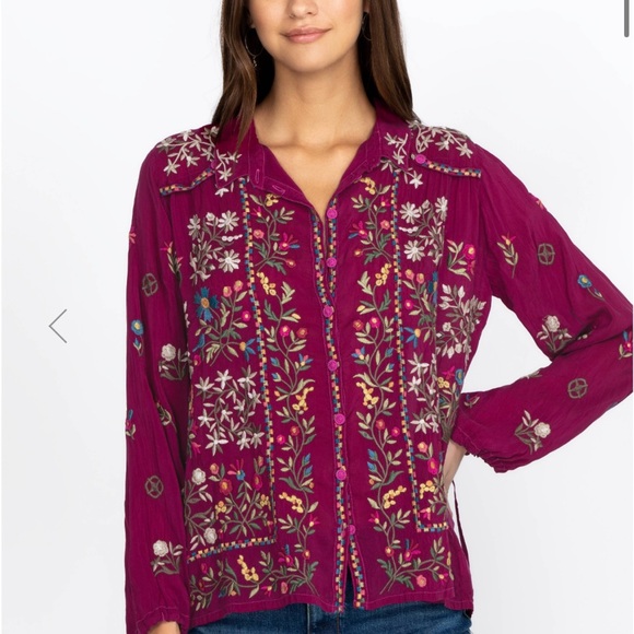 Johnny Was Bethan Embroidered Blouse in Red Wine - Picture 9 of 9
